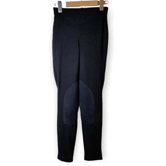 Elation Black Ribbed Riding Pants with Leather Knee Patch - Picture 1 of 8